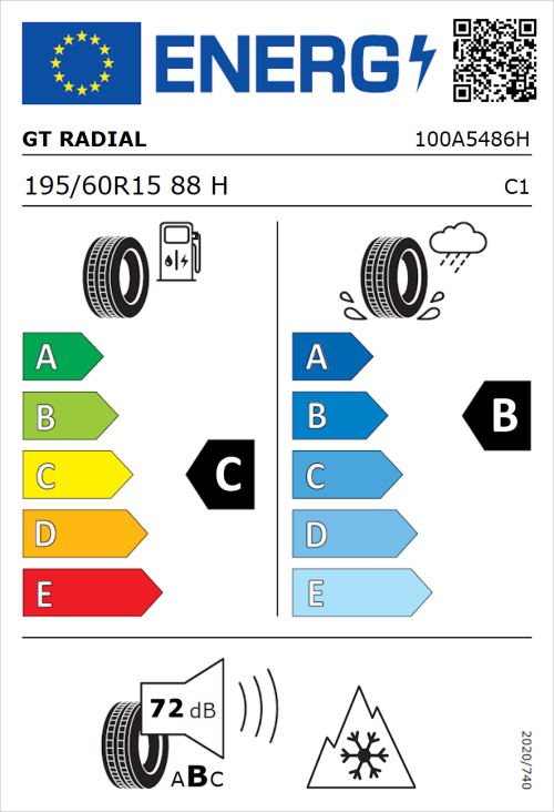 Tyre Label for GT Radial 4Seasons 195/60R15 88H