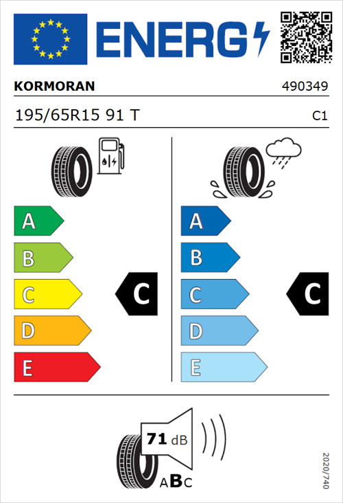 Tyre Label for Kormoran Road Performance 195/65R15 91T
