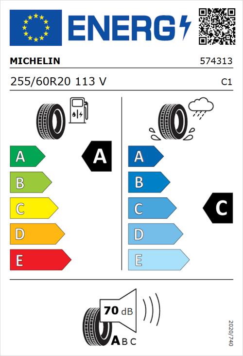 Tyre Label for Michelin Latitude Tour HP 255/60R20 113V