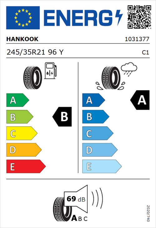 Tyre Label for Hankook iON evo IK01 245/35R21 96Y