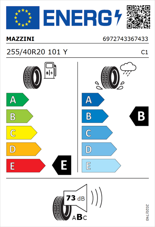 Tyre Label for Mazzini Eco 602 255/40R20 101Y