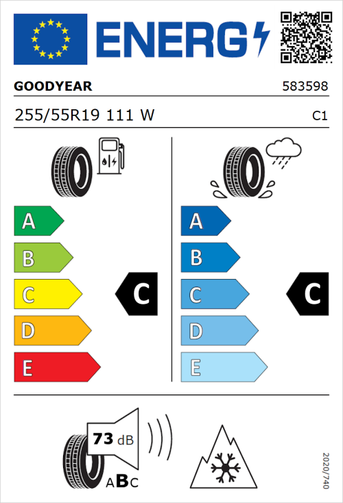 Tyre Label for Goodyear Vector 4Seasons Gen 3 SUV 255/55R19 111W