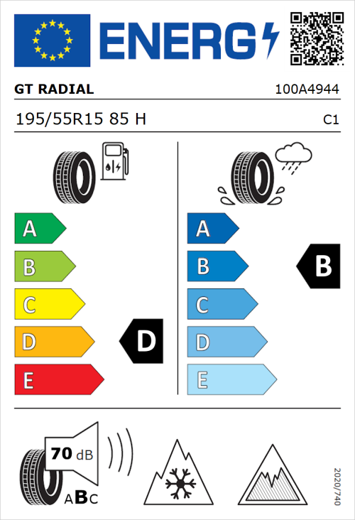 Tyre Label for GT Radial WinterPro 2 evo 195/55R15 85H