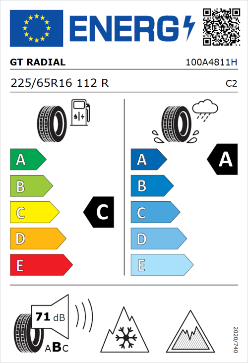 Tyre Label for GT Radial Maxmiler Allseason2 225/65R16 112R