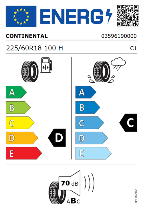 Tyre Label for Continental CrossContact H/T 225/60R18 100H