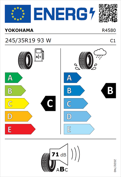 Tyre Label for Yokohama Bluearth-GT AE51 245/35R19 93W