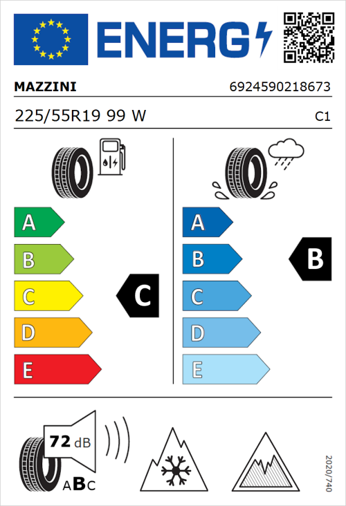 Tyre Label for Mazzini Versat-AS8 225/55R19 99W