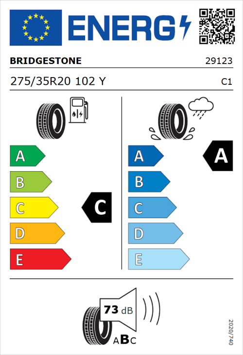 Tyre Label for Bridgestone Potenza Sport Evo 275/35R20 102Y