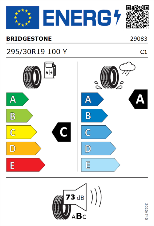 Tyre Label for Bridgestone Potenza Sport Evo 295/30R19 100Y