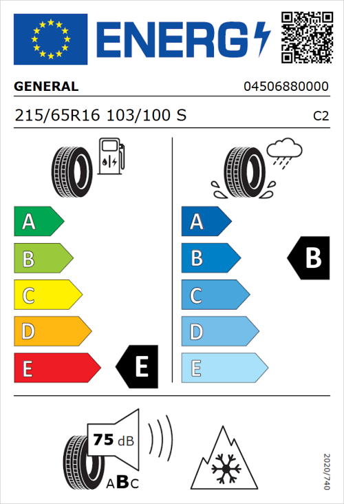 Tyre Label for General Grabber AT 3 215/65R16 103/100S