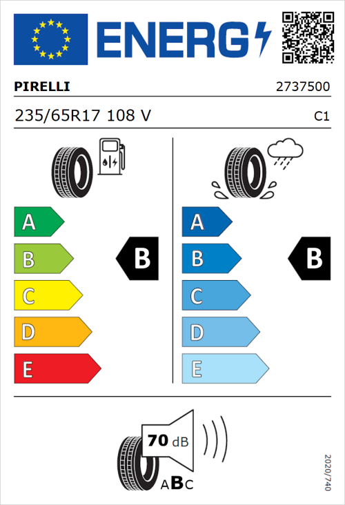 Tyre Label for Pirelli Scorpion Verde 235/65R17 108V